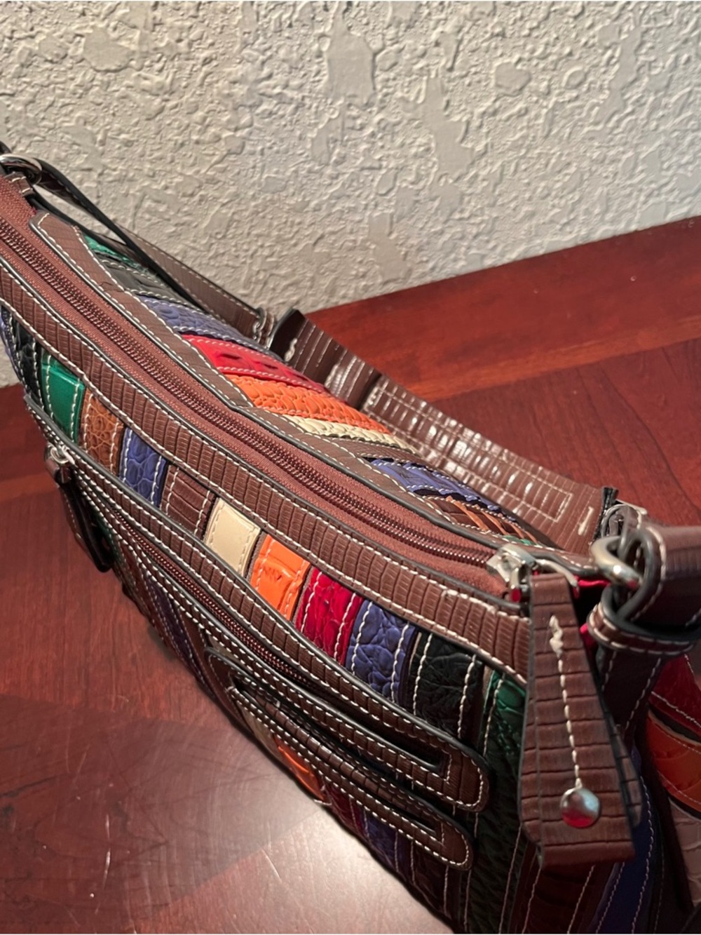 Multicolor Croc-Embossed Stripe Shoulder Bag - Picture 7 of 9